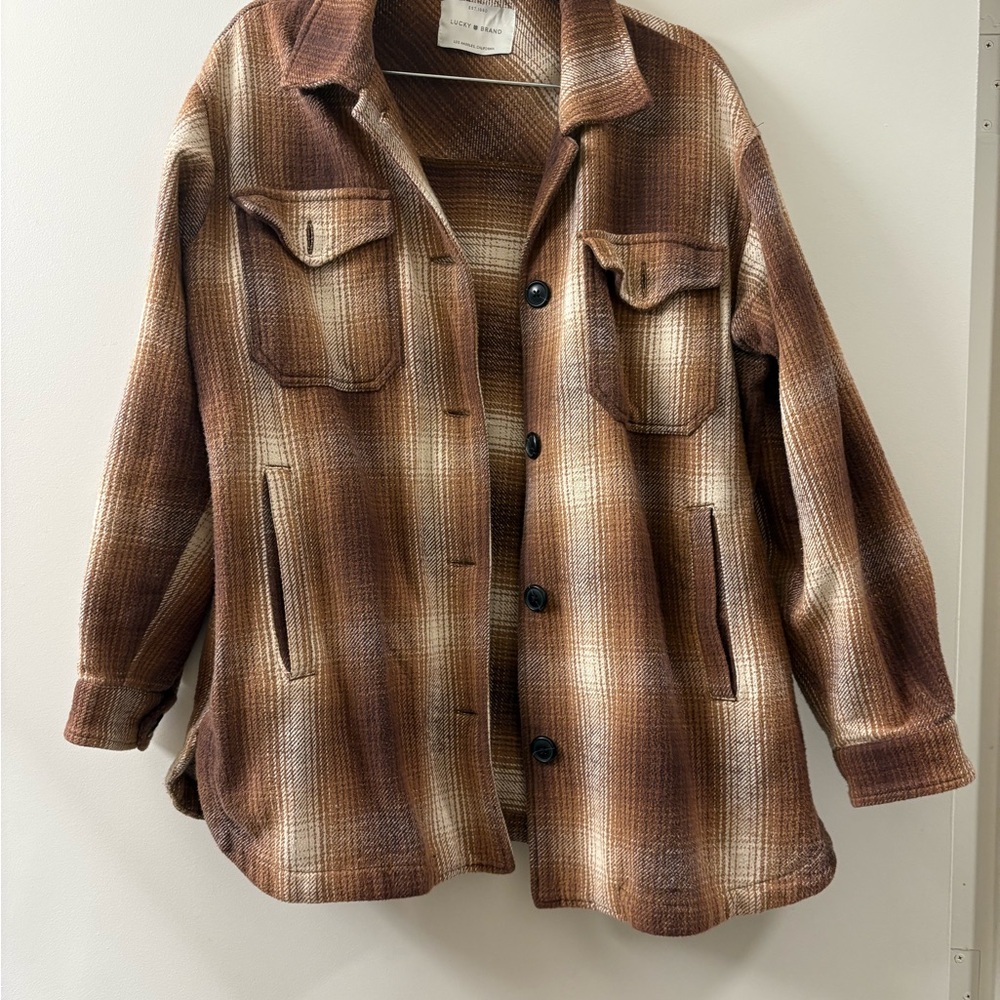Lucky Brand Plaid Brown Shacket